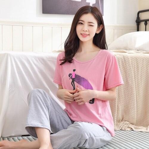 Women summer pajamas casual comfort ladies pajamas wholesale short sleeve pants sets of thin pajamas women pajama sets