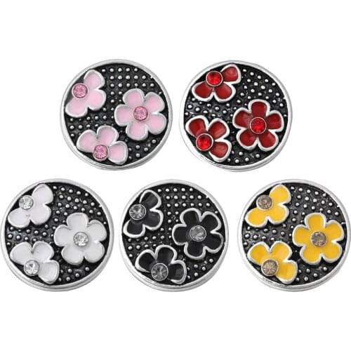 10pcs/lot New Snap Button Jewelry Rhinestone Flower 18mm Metal Snap Buttons Fit Snap Button Bracelet for Women Jewelry