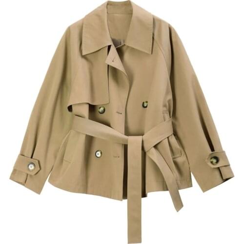 2021 Spring Slim Trench Coats Women Short Casual Coat Tops Female Khaki College style Outwear Women Wild British Style Coat Belt