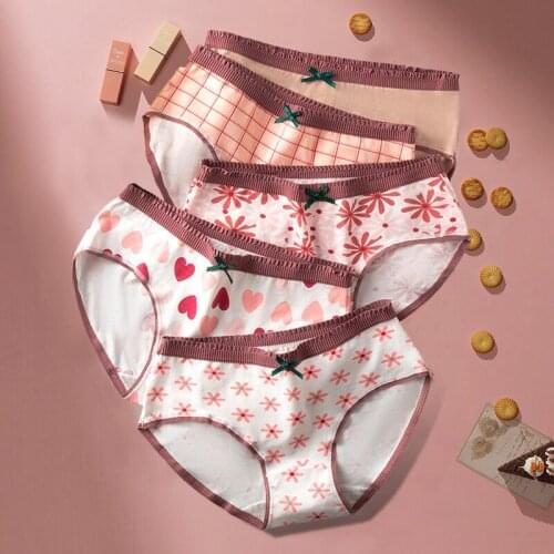 Cute Printing Women 's Underwear Pure Cotton Girls Panties Mid-Waist Antibacterial Underpants Lady Summer Breifs Sexy Lingerie