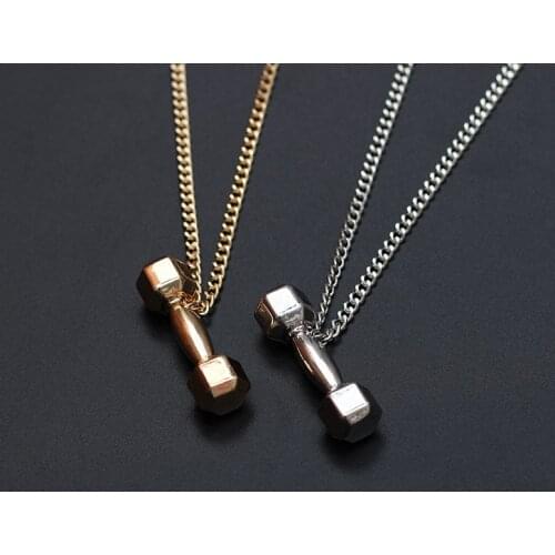 2021 Fashion Dumbbell Necklace For Women Men Gold Silver Color Hiphop Barbell Pendant Necklace Alloy Punk Jewelry Gift