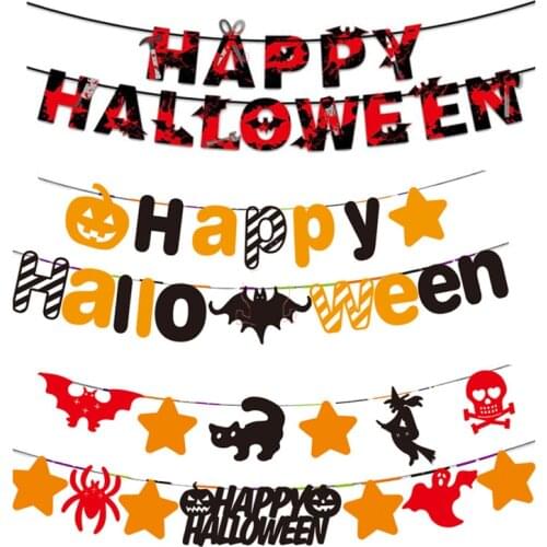 3M DIY Halloween Letter Pull Flag Banner Bat Skull Pumpkin For Halloween Home Office Family Party Background Decoration Supplies