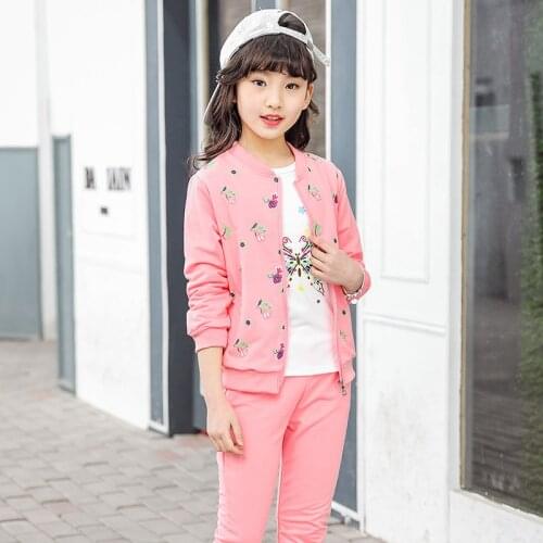 Children Sport Suits Teenage Girls Clothing Sets Spring Autumn Kids Jacket+T-shirt+Pants 3PCS Girls Clothes 4 6 8 10 12 13 Years