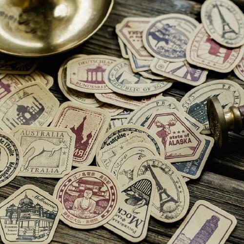 46Pcs Stickers material paper old rhapsody creative Sticker Post Office Attractions Decoration base Diary Scrapbooking Label 4CM