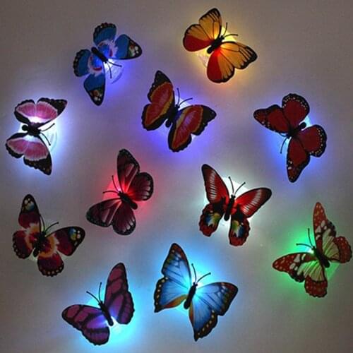 5pcs! Novelty Colorful Changing butterfly night light with bottom sticker children room Home Fridage Party Desk wall Decorative