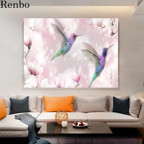 Diamond Painting 5d Full diamond mosiac Pink flowers painting diy Diamant Embroidery rhinetones Cross Stitch Hummingbirds Decor