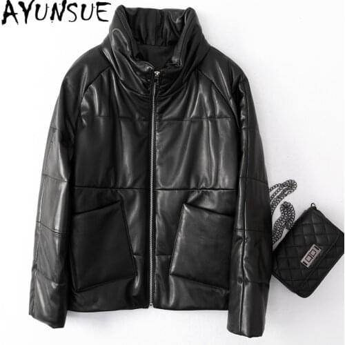 AYUNSUE Womens Genuine Leather Jacket 100% Sheepskin Coat Female Jacket Autumn Winter Real Leather Jackets Women Parkas KJ5033
