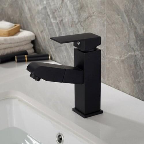 Two Size Matte black Brass bathroom sink faucet Pull out basin faucet Cold and hot water mixer tap--High quality assurance