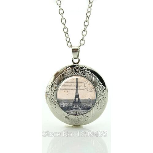 Hot Sale Eiffel Tower In Paris France Necklace Vintage French Art Locket Pendant Golden Gate Bridge Old London Landscape N648