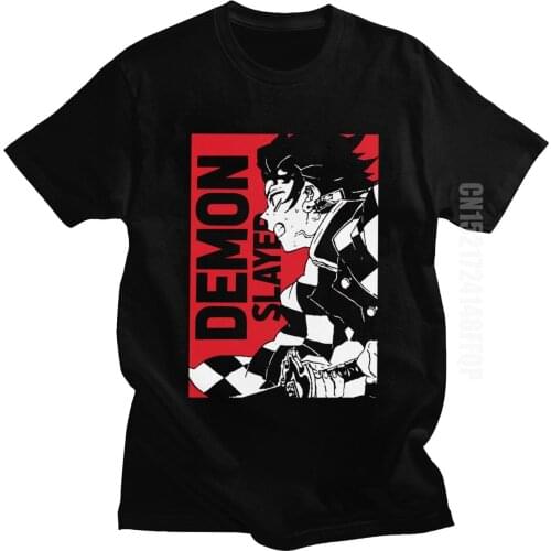 Demon Slayer Tshirt Men Kitsune No Yaiba T-Shirts Short Sleeve Cotton Anime Tanjiro Kamado Nezuko Tee Shirt Clothes Japan Style