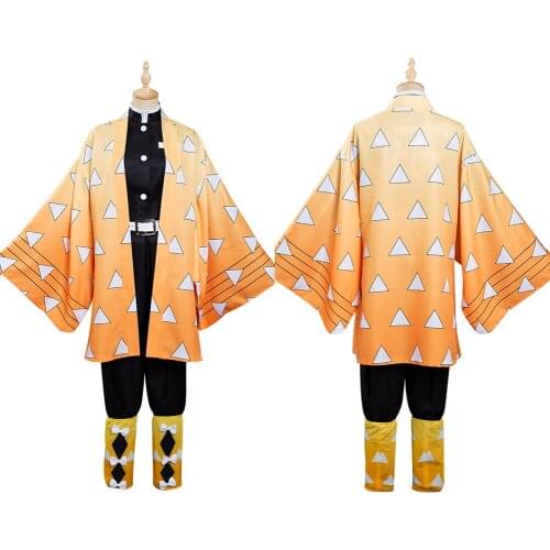 Anime Demon Slayer Agatsuma Zenitsu Cosplay Costume Kimono Outfits Halloween Carnival Suit