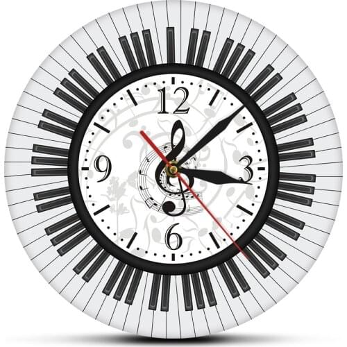 Rounded Piano Keyboard Treble Clef Wall Art Printed Acrylic Wall Clock Musical Notes Wall Watch Music Studio Decor Pianist Gift