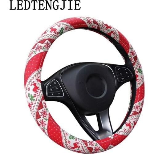 LEDTENGJIE 37-38CM Summer Linen Steering Wheel Cover Christmas Gift Car Steering Wheel Four Seasons GM Accessories
