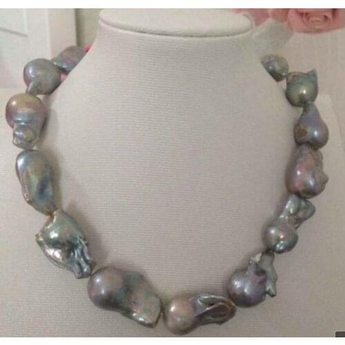 Fashion jewelry Free Shipping gorgeous 20-25mm baroque grey pearl necklace 18inch 925s