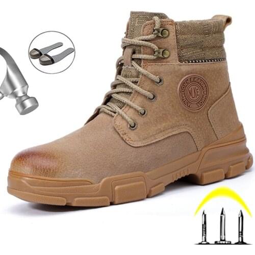 2020 Genuine Leather Winter Work Safety Boots For Men Steel Toe Work Boots Anti-smashing Work Shoes Male Safety Shoes Men Boots
