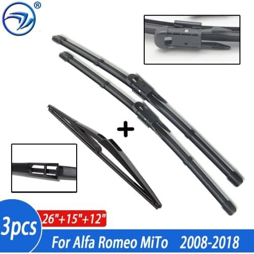 Wiper Front Rear Wiper Blades Set For Alfa Romeo MiTo 2008-2018 Windshield Windscreen Front Rear Window 26"15"12"