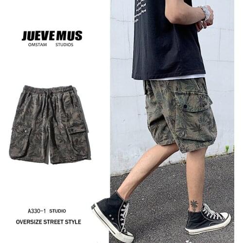 2021 Newest Gym Shorts Men Army Green Camouflage Fallen Leaves Creative Designs Men Shorts Jogger Fitness Running Shorts Casuais