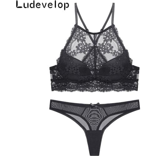 New Top Sexy Underwear Thickening Lingerie Solid Lace See Through Intimates Bra set Sexy Brassiere Thong Set