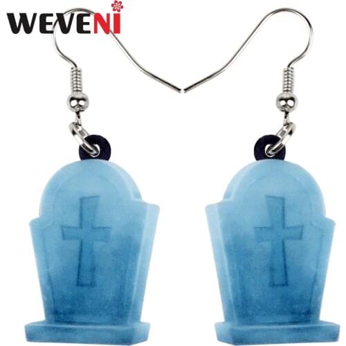 WEVENI Acrylic Anime Halloween Grave Tomb Earrings Drop Dangle New New Trendy Punk Jewelry For Women Girls Gift Unique Charms