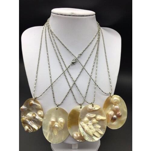One Oval Oyster Blister Pearl pendant Necklace Summer Wholesale