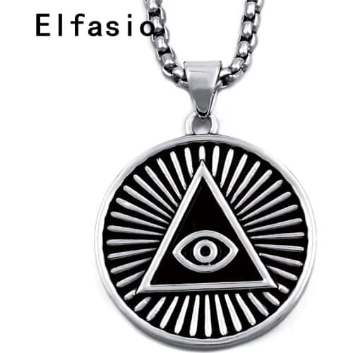 Mens Pewter Pendant Illuminati The All-seeing-eye illunati pyramid/eye symbol Individuality Stainless Steel Necklace Chain P327