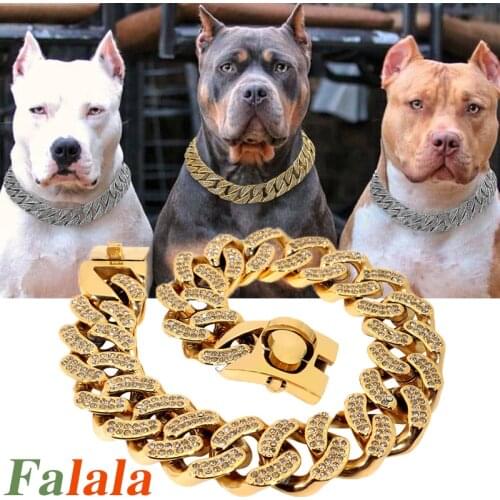 Stainless Steel Dog Chian Collar Strong Pet Slip Choke Collar Rhinestone Dog Slip Collars for Medium Large Dogs Pitbull