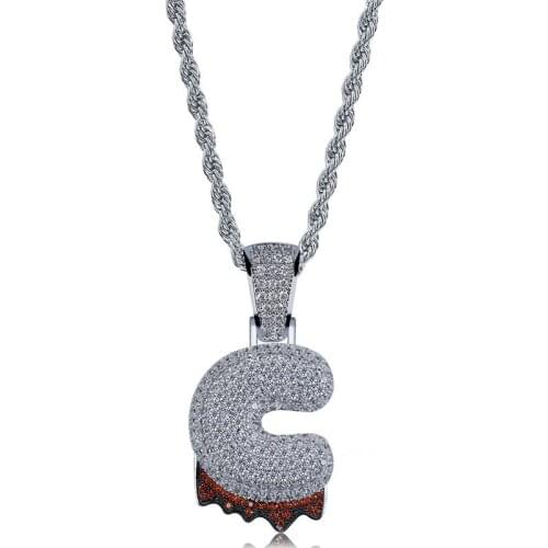 OMYFUN Factory Price Silver Color Bubble Letters C Pendant Necklace 26 A-Z Alphabet Hip Hop Bling Jewelry Cubic Zircon Bijoux