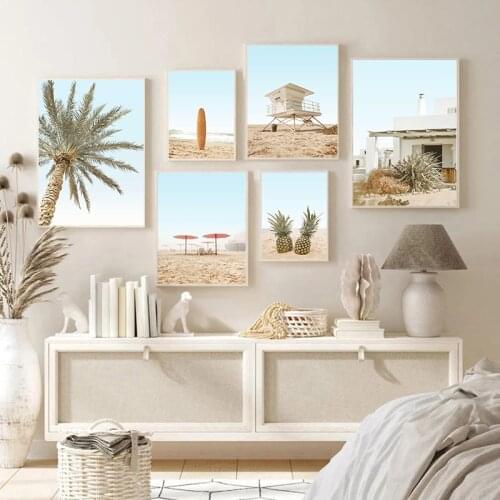 Palm Tree Pineapple Surfboard Beach Scenery Wall Art Posters Cool Landscape Print Nordic Painting Decorative Picture Home Decor