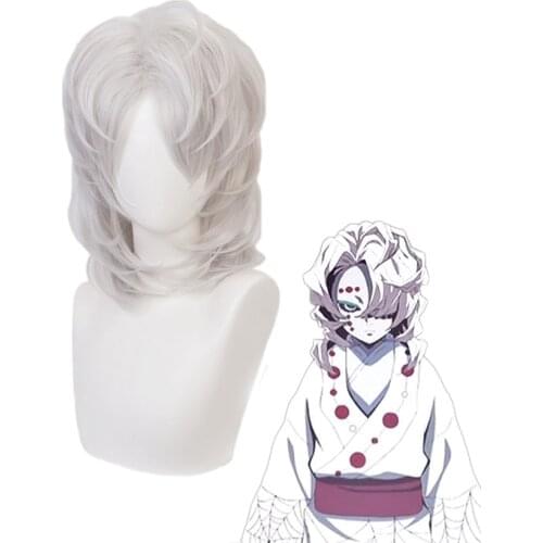 Demon Slayer Kimetsu No Yaiba Ayaki Rui Cosplay Wig Spider Silver Synthetic Facial Hair Anime Costume Wigs