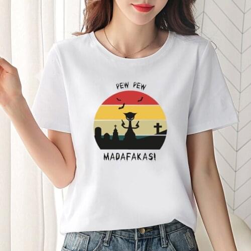 Pew Pew Madafakas Print Women T-Shirt Black White Short-sleev Tops Cotton Ladies 2021 New Summer Hipster Female Hot Sale Tees