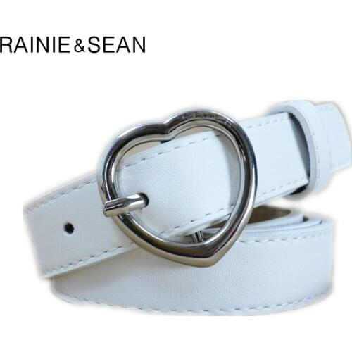 RAINIE SEAN Heart Belts For Women White Ladies Waist Belt Pu Leather Pin Buckle Thin Female Belt Red Black Pink Coffee Dark Blue