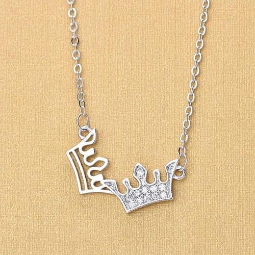 Luxury Double Crown Pendant Necklace Elegant Charming Womens Wedding Crystal Jewelry Valentines Day Gift