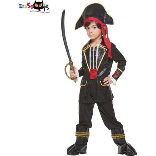 Eraspooky Deluxe Kids Pirate Captain Costume Jacket Pants Hat Full Suit Halloween Costume Boys