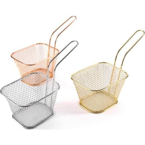 Electroplate Mini Frying Basket Mesh French Fries Baskets Portable Strainer Potato Cooking Kitchen Gadgets Tools