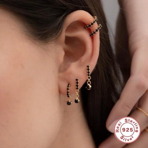 CANNER 925 Sterling Silver Stud Earrings For Women Black CZ Zircon Gold Color Piercing Earring Earings Jewelry Pendientes