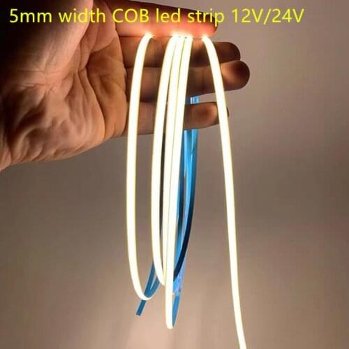 5mm COB Led Strip Light Super Thin 12V 24V Soft Flexible Tape Linear Lights Warm White 3000K Nature White 4000K Cool White 6500K
