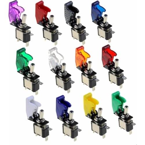Illuminated LED Toggle Switch With Missile Style Flick Cover 12V Car Dash