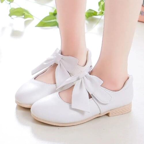 Spring Childrens Bowknot Wedding Party Princess Shoes Big Kids Girls White Dance Single Shoes 5 6 7 8 9 11 10 12 Years old New