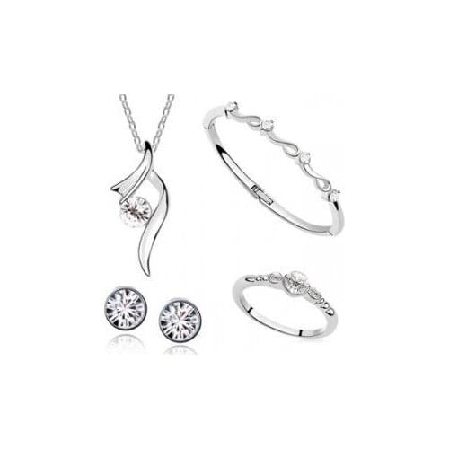 Explosion models silver crystal bride wedding fine jewelry 925 sterling silver necklace bracelet ring earrings set gift st002