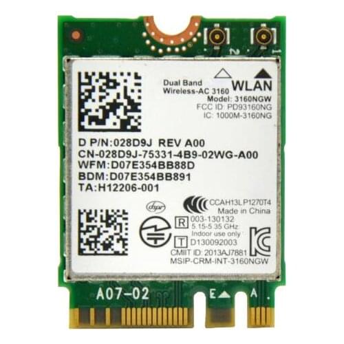 3160ac 2.4GHz&5.0GHz 433Mbps M2 NGFF WiFi Adapter with Bluetooth BT 4.0 for Intel 3160NGW For ASUS DELL ACER SONY D P/N 028D9J