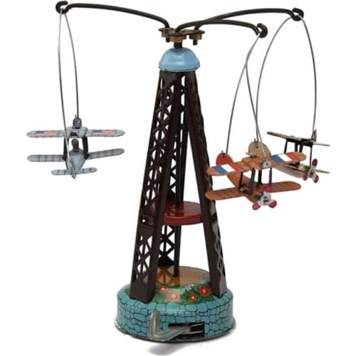 [Funny] Adult Collection Retro Wind up toy Metal Tin Rotate the toy plane Mechanical toy Clockwork toy figures model kids gift