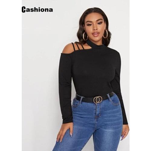 Cashiona Plus Size Ladies T-shirt Fashion Asymmetrical Collar Womens Top Clothing 2021 New Summer Tees Shirt Casual Pullovers