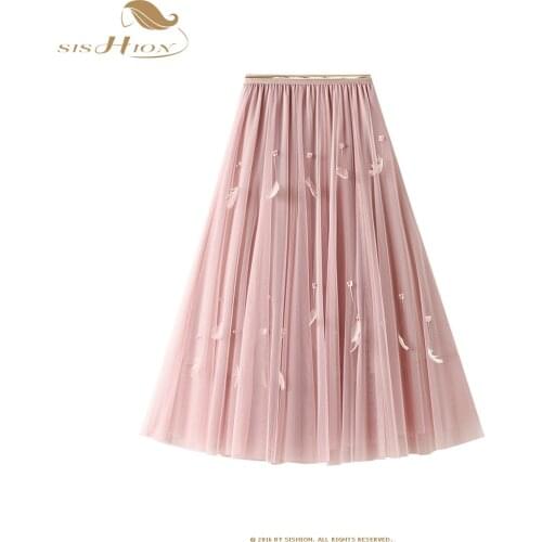 SISHION Women Fashion Mesh Skirt 2021 Autumn Stretch High Waist A-Line Femme Falads Jupe SP1451