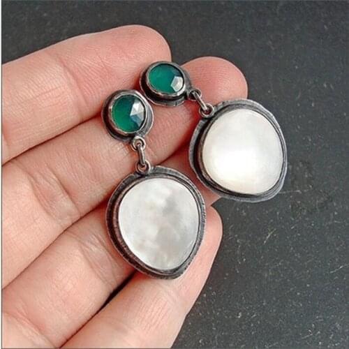 2020 Vintage Pendientes White Stone Dangle Earrings For Women Boho Brincos Jewelry Antique Silver Handmade Drop Earring Femme