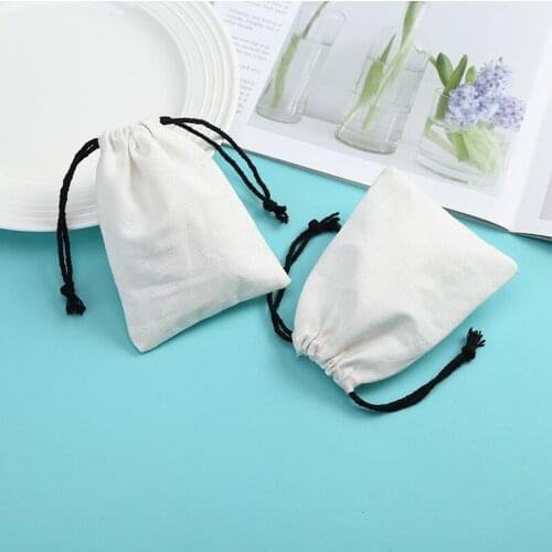 100pcs Cotton Jewelry Packaging Ribbon White Canvas Drawstring Bag Wedding Favor Bags Custom Logo Chic Small Pouch