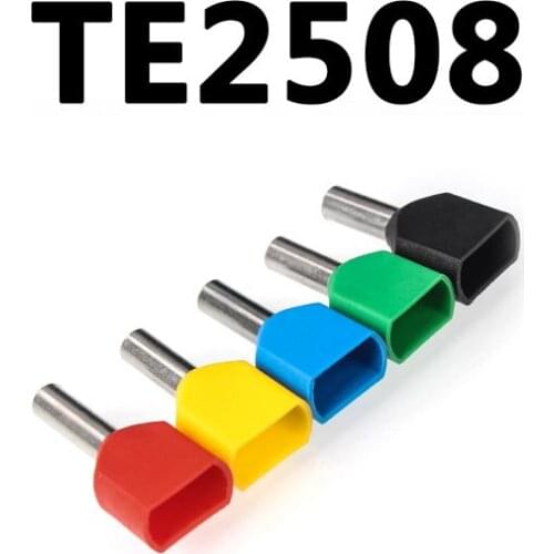 100pcs TE2508 2 X 14 AWG Entry Wire & Bootlace Ferrules For 2 X 2.5mm2, 8.0mm Copper Length