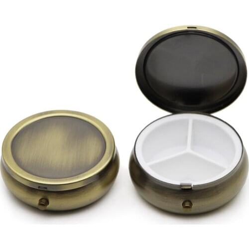 100X Round Metal Pill Organizer Box of Medicine DIY Bronze Color Boxes for Pocket or Purse