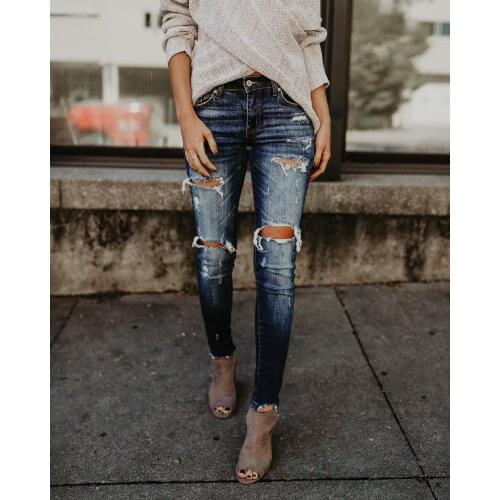 2021 Summer High Waist Jeans Womans Casual Ripped Hole Cropped Slim Skinny Long Skinny Jeans Women Pencil Vintage Denim Pants