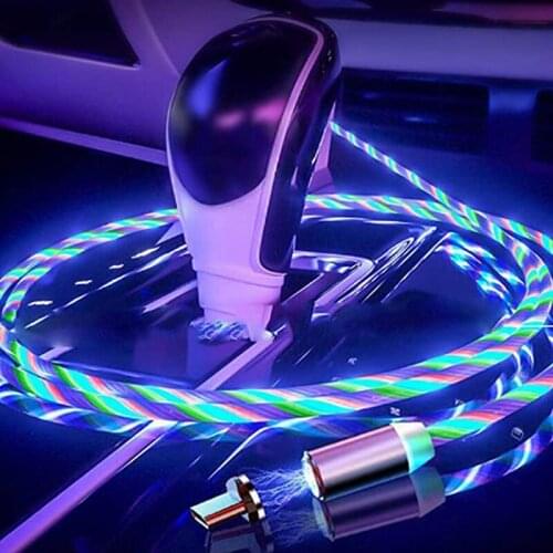 3 in 1 Light Up LED Magnetic USB Charging Cable For iphone Android Charger Cord USB C Cable Fast Charging Magnetic Cable