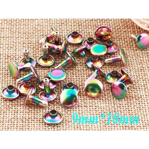 30 sets Rainbow Double Cap Rivets Dome Double Cap Round Domed Studs Leather craft Rivet Fastener Snaps Prong Studs-9mm*10mm